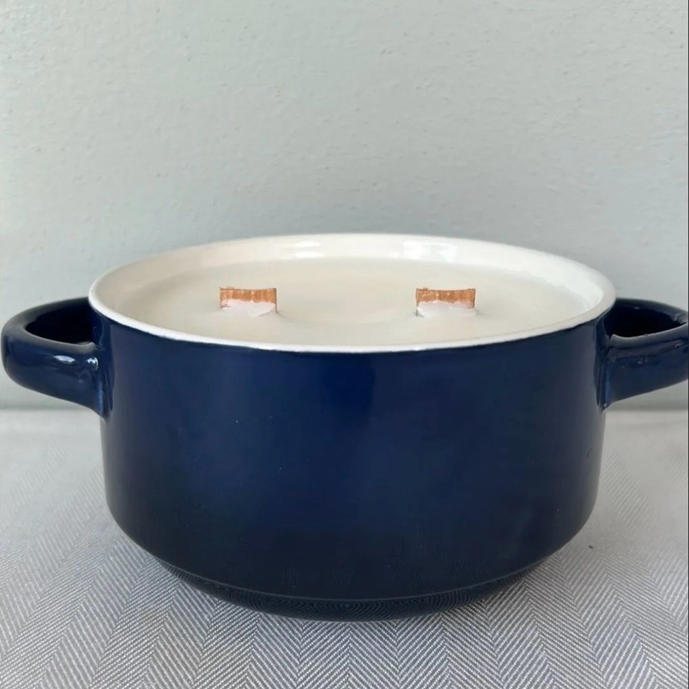 Blue Ceramic Candle with Wooden Wicks
